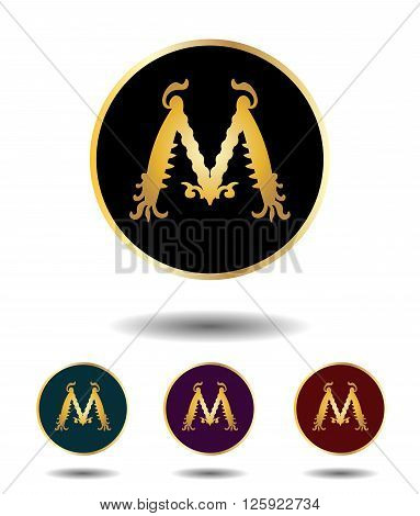Vector Icon Logo Set 3 In 1 With Vintage Gothic Gold Letter 