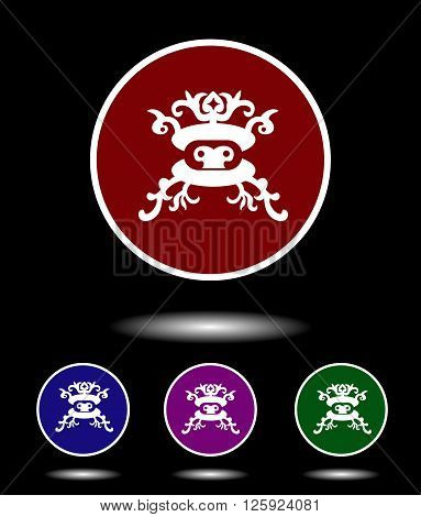 Vector Icon Logo Set 3 In 1 With Modern Vintage White Mongolian Mask On Red, Blue, Violet And Green