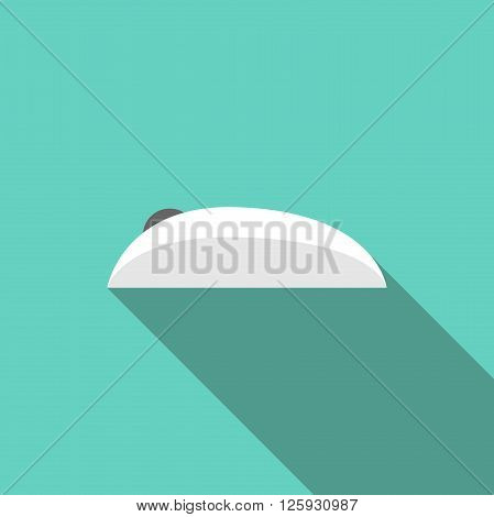 White wireless computer mouse on turquoise background with long shadow. Side view. Flat style icon. PC and technology concept. EPS 8 vector illustration no transparency