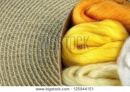 Close up of colorful wool for felting.
