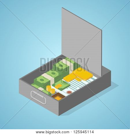 Safe deposit box. money Isometric vector illustration.