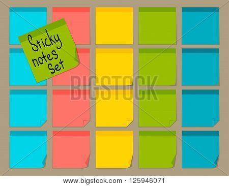 Blank colorful sticky notes set. Flat design. Vector illustration