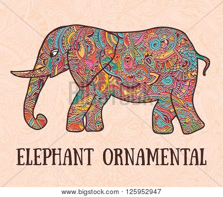 Greeting Beautiful card with Elephant. Frame of animal made in vector. Elephant Illustration for design, pattern, textiles. Hand drawn map with Elephant.