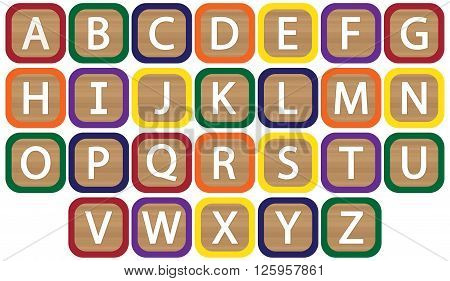26 wooden kids blocks with the alphabet isolated on a white background