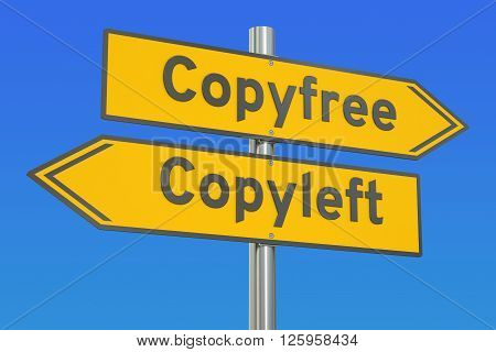 copyfree vs copyleft concept 3D rendering on the signpost