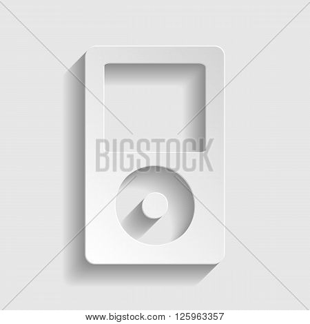 Portable music device. Paper style icon with shadow on gray