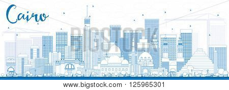 Outline Cairo Skyline with Blue Buildings. Vector Illustration. Business Travel and Tourism Concept with Historic Buildings. Image for Presentation Banner Placard and Web Site.