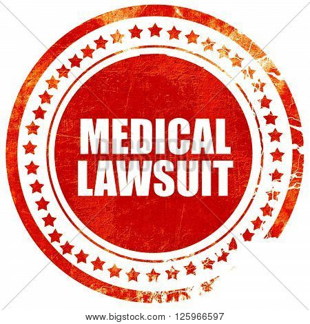 medical lawsuit, isolated red stamp on a solid white background
