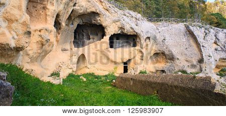 View of the Villaggio Bizantino also called the village in the rock Calascibetta. Sicily