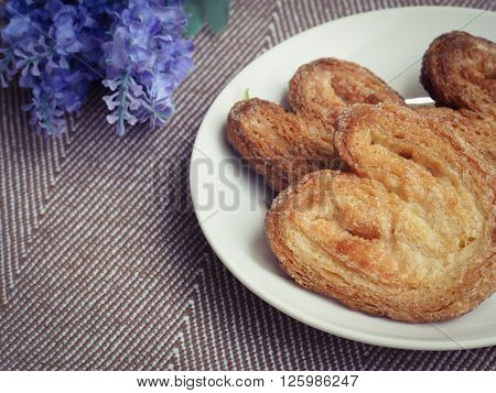 Fresh Homemade Palmier (Elephant Ear) On White Plate