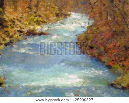 Spring brook dry brush watercolor painting image