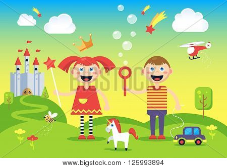 The Picture Of Happy, Carefree Boy And Girl