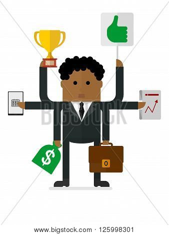 Teamwork African American Businessman Busy With Several Cases