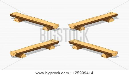 Rough wooden bench. 3D lowpoly isometric vector illustration. The set of objects isolated against the white background and shown from different sides