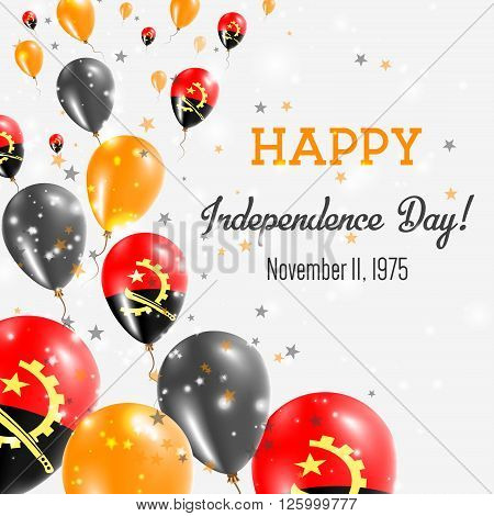 Angola Independence Day Greeting Card. Flying Balloons In Angola National Colors. Happy Independence