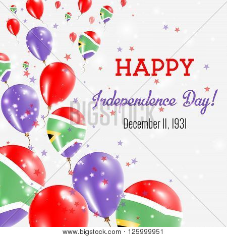 South Africa Independence Day Greeting Card. Flying Balloons In South Africa National Colors. Happy