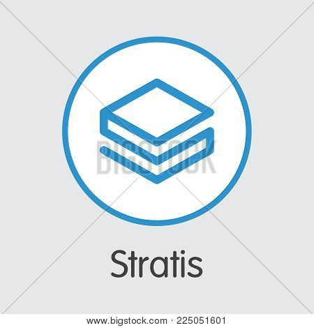 Stratis Coin - Vector Icon of Virtual Currency. Criptocurrency Blockchain Icon on Grey Background. Virtual Currency. Vector Trading sign: STRAT.