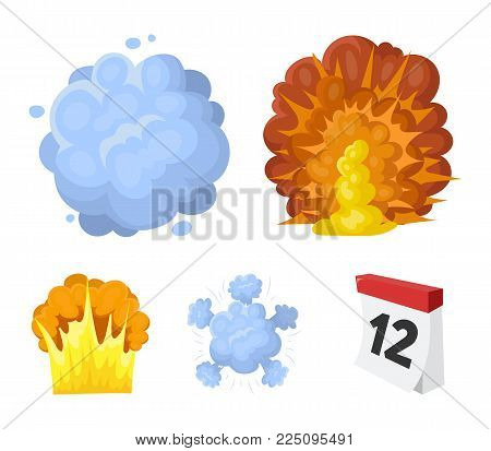 Flame, sparks, hydrogen fragments, atomic or gas explosion. Explosions set collection icons in cartoon style vector symbol stock illustration .