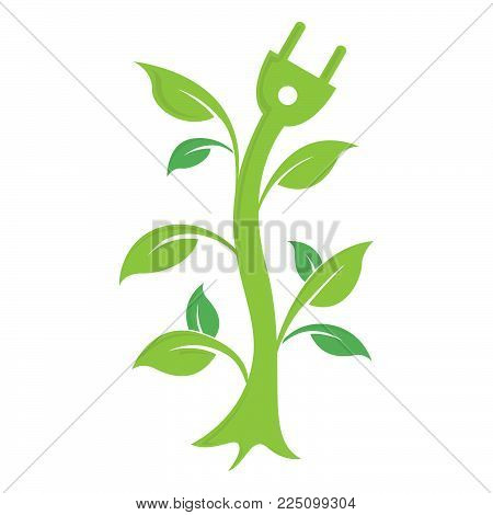 Abstract green leaf with electric plugs logo element vector design ecology symbol. Leaf logo shape icon and green leaf logo emblem. Ecology green leaf logo organic environment, tree leaf logotype. Eco green awareness