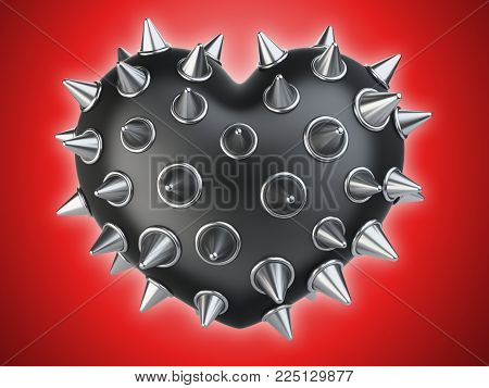 Evil black heart covered metallick thorns. Isolated over background 3d illustration.