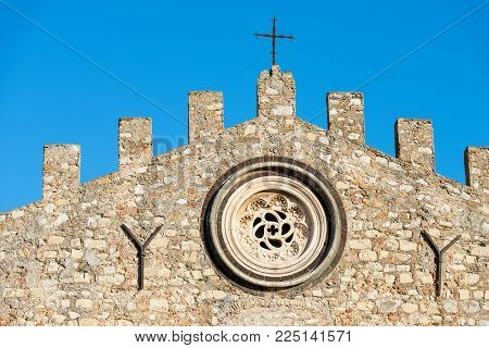 Closeup Of The Cathedral Of St. Nicholas (san Nicola Di Bari) - Xiii Century, In The Taormina Town, 