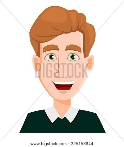 Face expression of a man with blond hair - happy. Male emotions. Handsome business man cartoon character. Vector illustration isolated on white background.