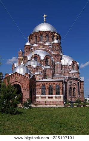 Cathedral of the Icon of the Mother of All the Afflicted on the island of Sviyazhsk, a popular tourist place, Tatarstan, Russia