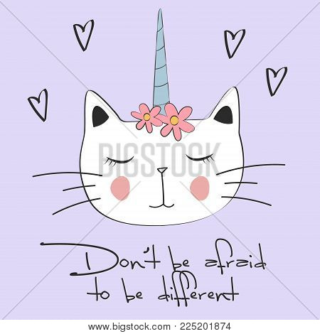 Cat meow vector illustration drawing with writing, black outlines of cat's head