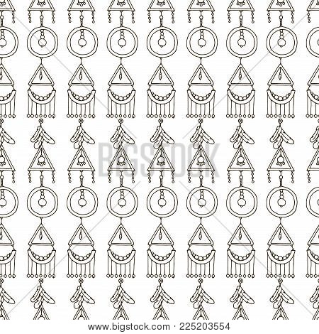 Hand drawn seamless pattern background. Boho vector illustration. Vintage cketch black and white.