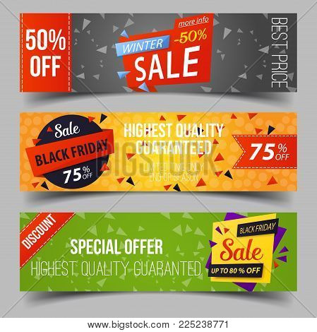 Set of isolated tags for retail sale at black friday. Advertising sticker for black friday, sell badges for sale promotion or announcement, clearance trading. Supermarket or shop, purchase theme