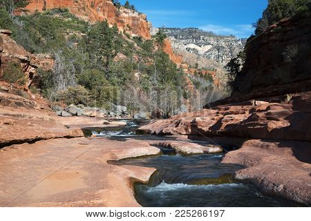 Winter image of Oak Creek at Rock Slide State Park in the Coconino National Forest near Sdeona, Arizona