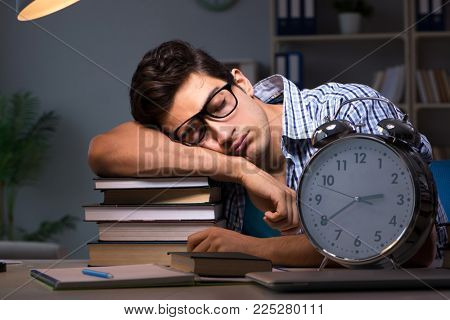 Student preparing for exams late night at home