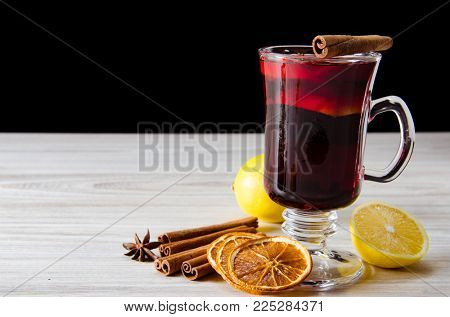 Mulled wine glintwine served in glasses for christmas table