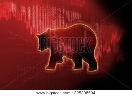 Silhouette Form Of Bear On Technical Financial Graph