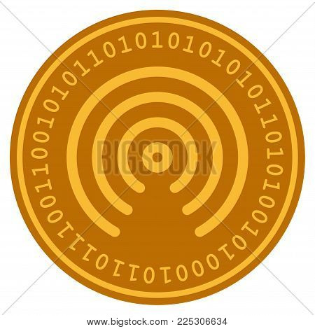 Airdrop Center golden digital coin icon. Vector style is a gold yellow flat coin cryptocurrency symbol.