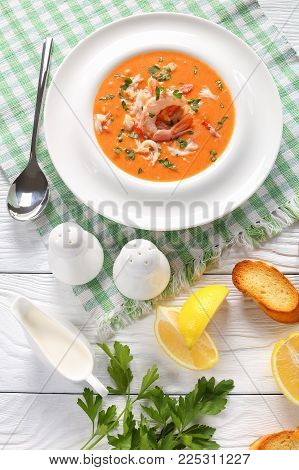 Seafood  Bisque Or Thick Soup, Top View