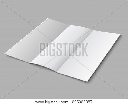 Blank paper folded leaflet. 3d white blank broadsheet vector template. Illustration of white blank booklet and brochure card