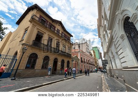 SAO PAULO, BRAZIL - FEBRUARY 02: Horizontal picture of old square in front of Patio do Colegio Museum, located in central area of Sao Paulo, Brazil.