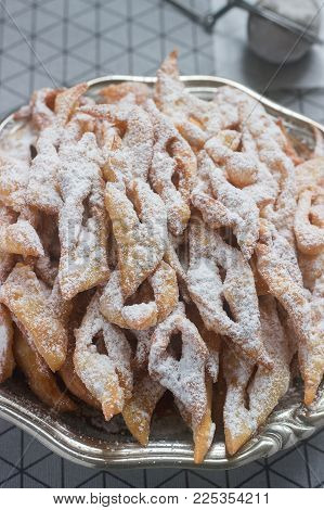 Angel Wings Biscuits, A Traditional European Sweet Dish For Carnival. Rustic Style.