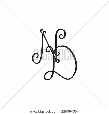 Handwritten monogram ND icon, logo with swirls isolated on white background