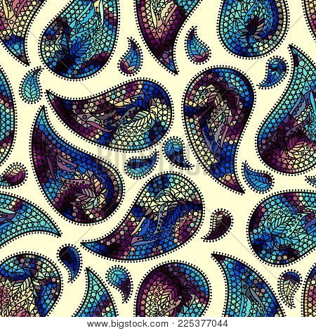 Pattern Based On Decorative Elements Paisley. Seamless Pattern In Indian Style.