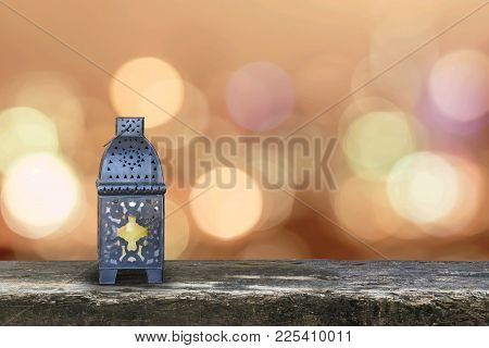 Ramadan Kareem Background With Eid Lamp Or Arabic Lantern On Gold Candle Light Bokeh For Islamic Mus