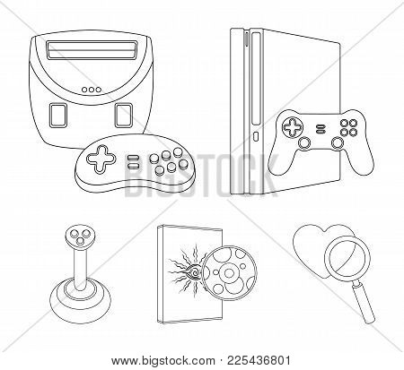Game Console, Joystick And Disc Outline Icons In Set Collection For Design.game Gadgets Vector Symbo