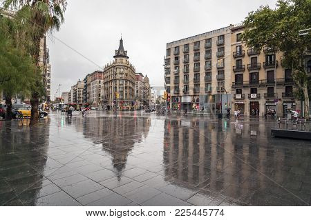 Barcelona,spain-july 23,2017: City View, Square, Plaza Universitat,barcelona.