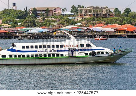 Labuan,malaysia-feb 2,2018:express Ferry Carries Passengers From Labuan Island To Kota Kinabalu.its 