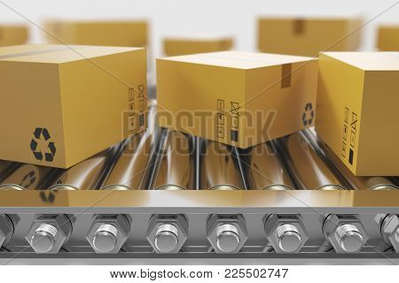 3d Illustration Packages Delivery, Packaging Service And Parcels Transportation System Concept, Card