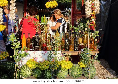 Opuzen, Croatia - September 8, 2016: This Is Scene In The Roadside Market Near The Small Croatian Se