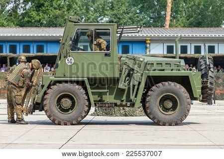 Burg / Germany - June 25, 2016: German Military Forklift Fug 2,5 On Platform At Open Day In Barrack 