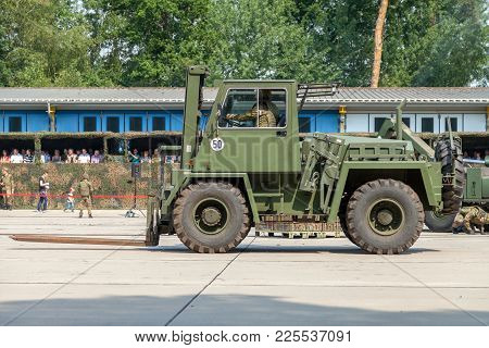 Burg / Germany - June 25, 2016: German Military Forklift Fug 2,5 On Platform At Open Day In Barrack 