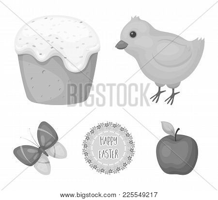Easter Cake, Chicken, Butterfly And Greeting Sign.easter Set Collection Icons In Monochrome Style Ve